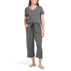 POPPY & CLAY Grey 2pc Cotton Peace And Hope Top And Capris Set